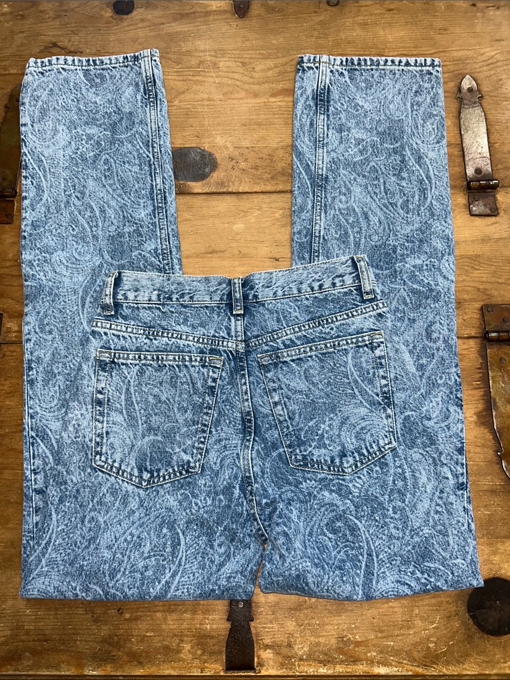 MNG Mango Women’s Paisley Print Straight Leg Jeans Size 2 High Rise Blue Denim - Picture 3 of 11